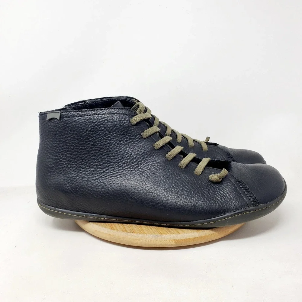 Camper Peu Shoes Mens 46 Black Leather Zip Retro Ankle Boot Sneaker WORN